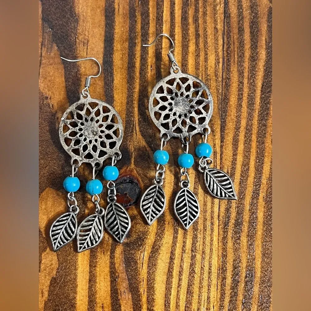 Silver and Turquoise Dreamcatcher Earrings